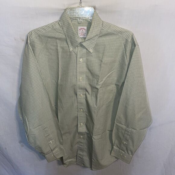Brooks Brothers 346 Men’s Dress Shirt Size Medium Green Striped Business Formal - Picture 1 of 12
